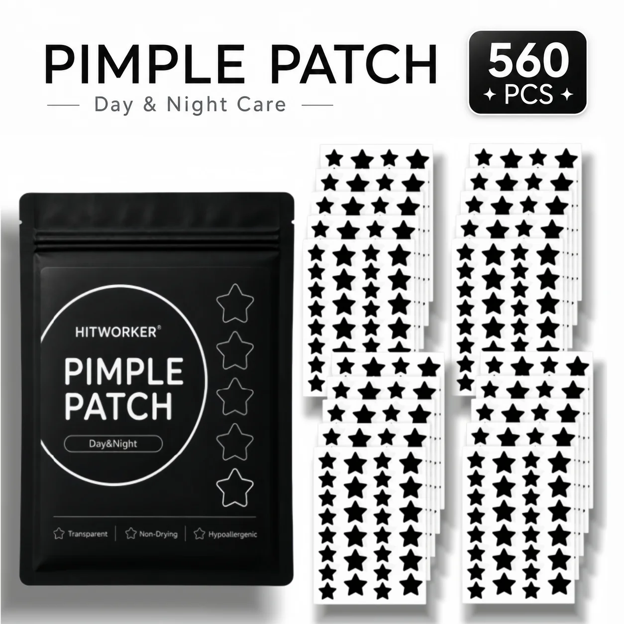560pcs Count Acne Patches, Black Star Acne Patches, Hydrogel Acne Patches