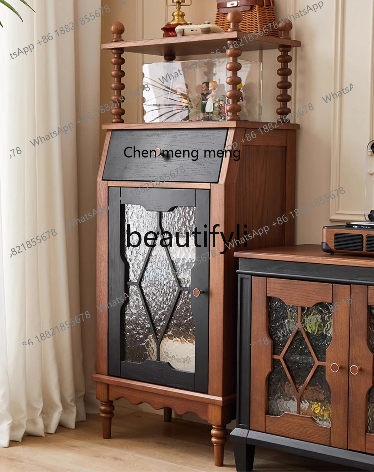 Medieval solid wood chest display cabinet, living room against the wall, dining side cabinet, household bedroom storage cabinet