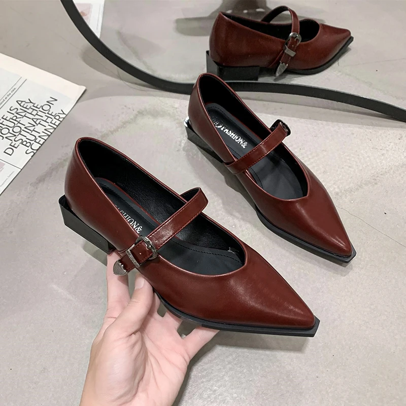 

2024 New Retro Fashion Women's High Heels Pointed Toe Mary Jane Pumps Shallow Mouth Simple Thick Heel Women's Shoes