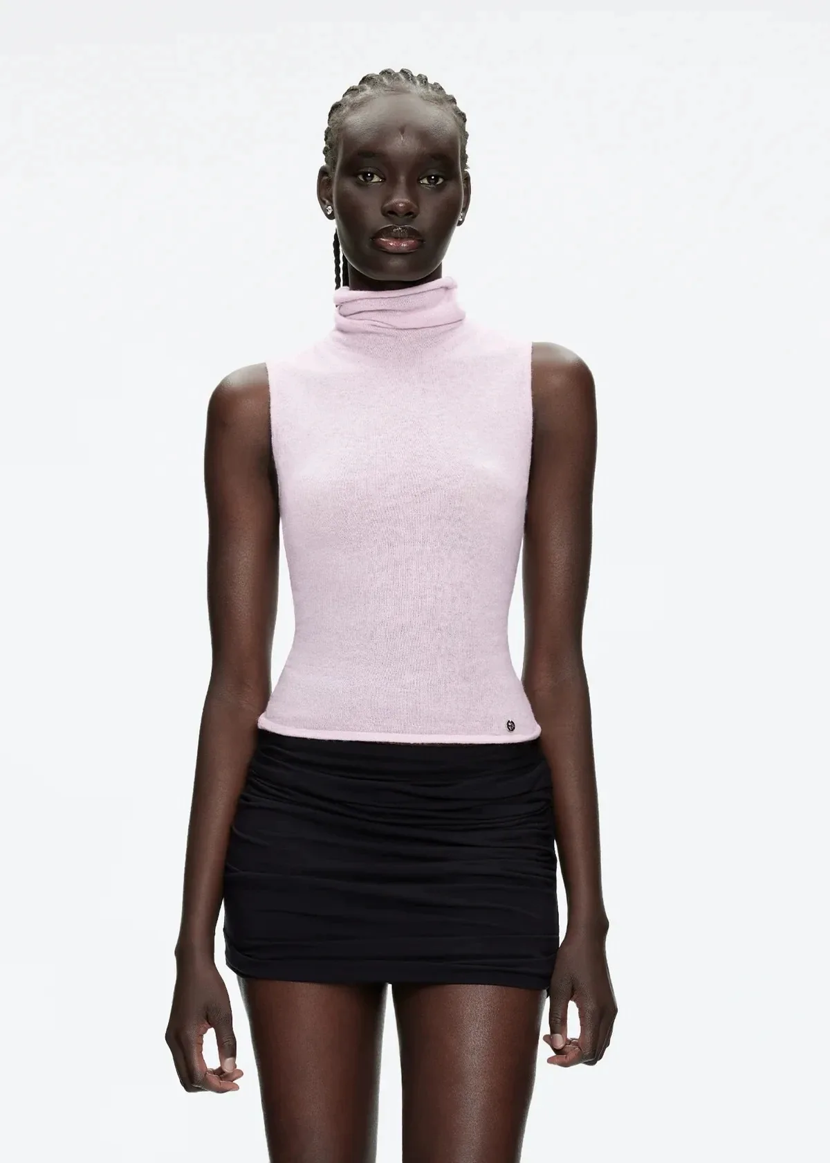 tankair pink turtleneck sleeveless knit top kiko knit embroidery skirt with micro-permeable T-shirt