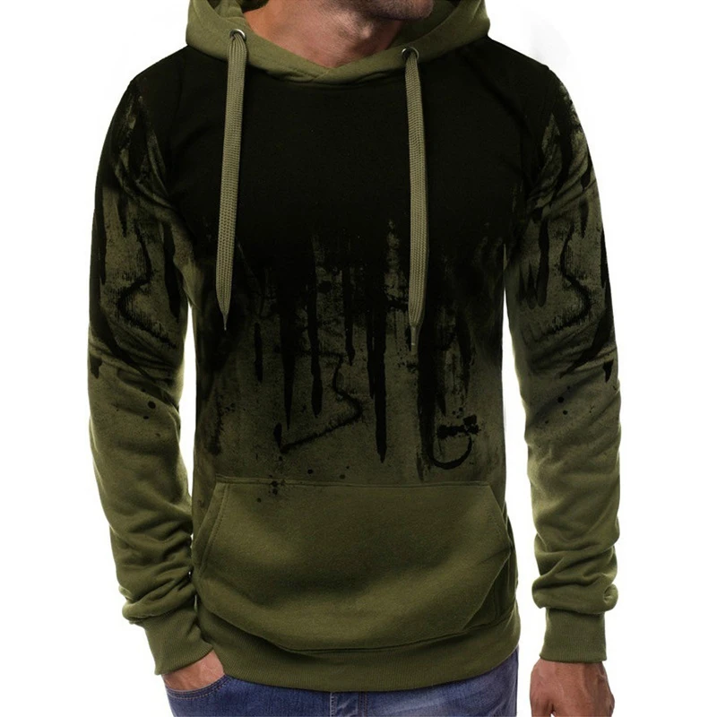 New men's casual outdoor sports hoodie, fashionable sports pullover, long sleeved personalized splashed ink printed sweatshirt