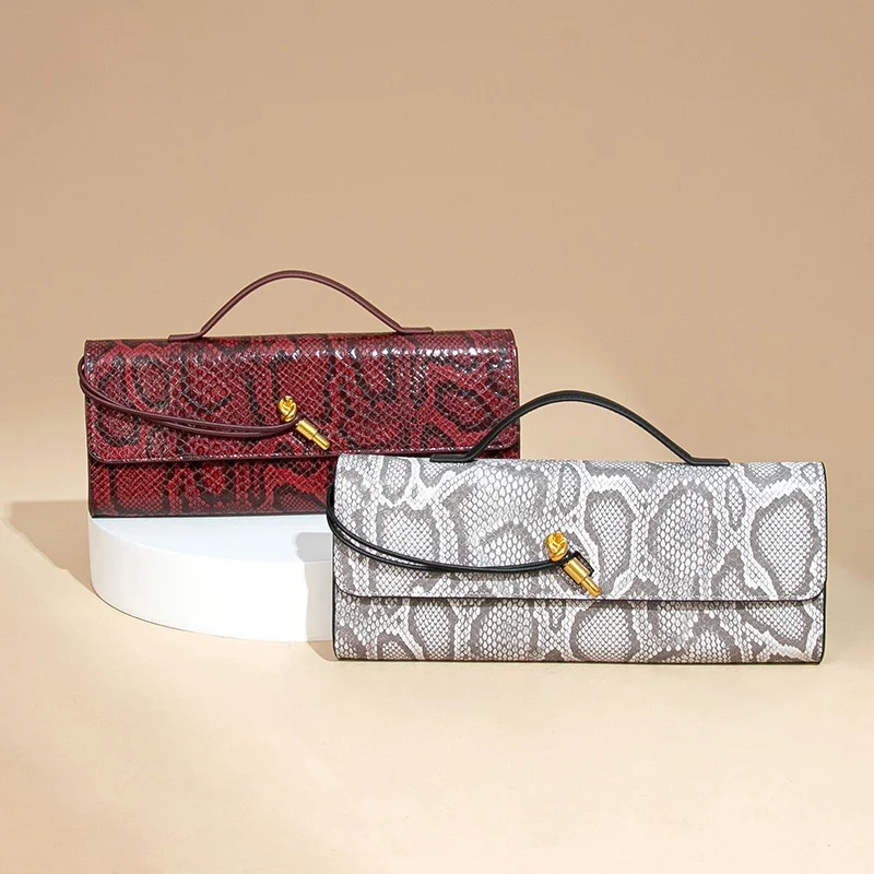 

Трендовая женская сумка со змеиным узором, сумки через плечо, длинная форма, багет, клатч из искусственной кожи, модный ретро-кошелек для вечеринок