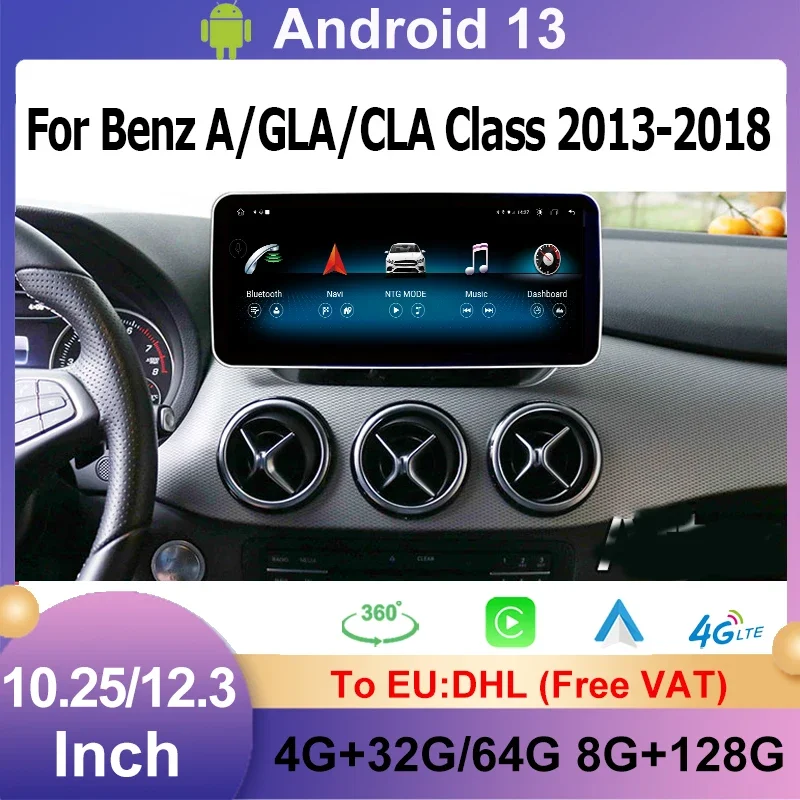 

Android 13 Car Multimedia Player for Mercedes Benz A W176 CLA C117 X117 GLA X156 GPS Navi Screen Carplay Auto Radio Google 4G