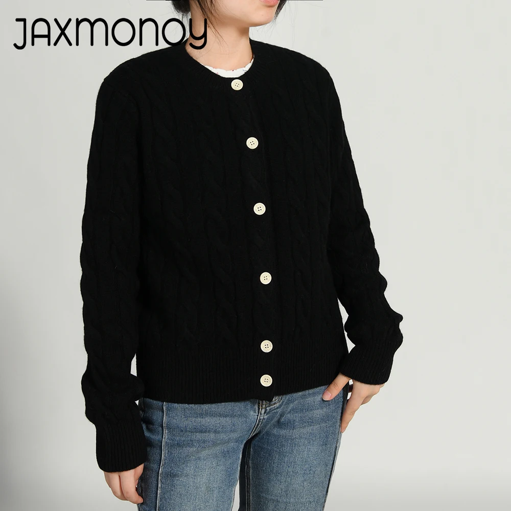 Jaxmonoy Cardigan for Women Casual High Quality Wool Sweater Ladies Fall Fashion Twist Kniteed Tops Spring New Outerwears Female