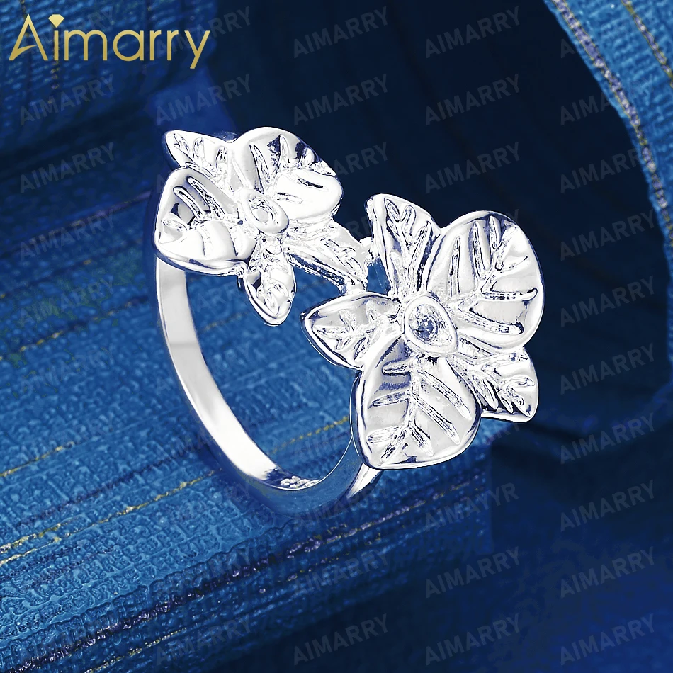925 Sterling Silver 7-10# Three-dimensional Relief Double Flower Ring Women's Gift Wedding High-quality Fashion Jewelry
