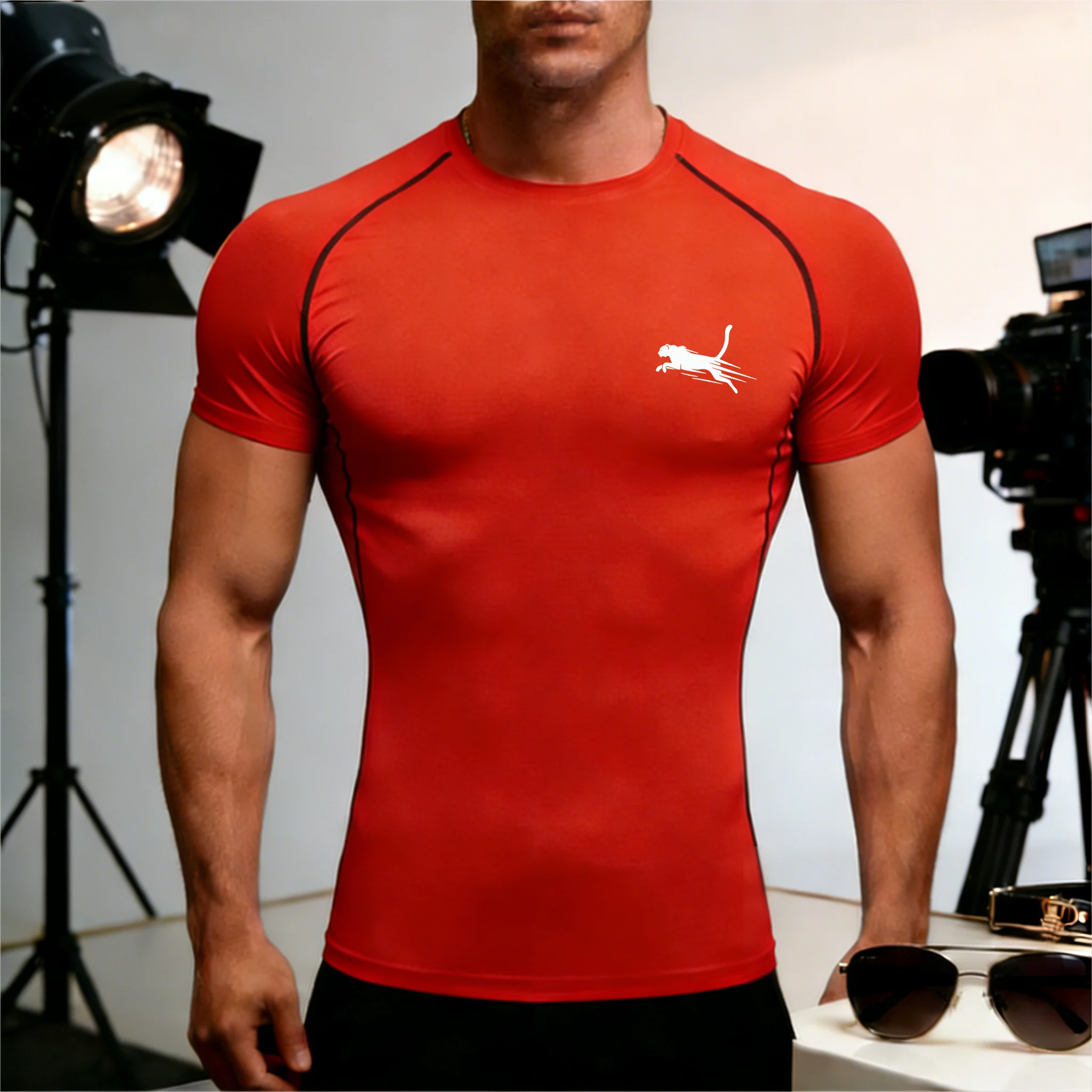 Herren Flight Print Schnelltrocknendes Kompressions-T-Shirt – Elastisches Slim Fit Sportshirt für Fitness, Laufen und Training – Detail 14