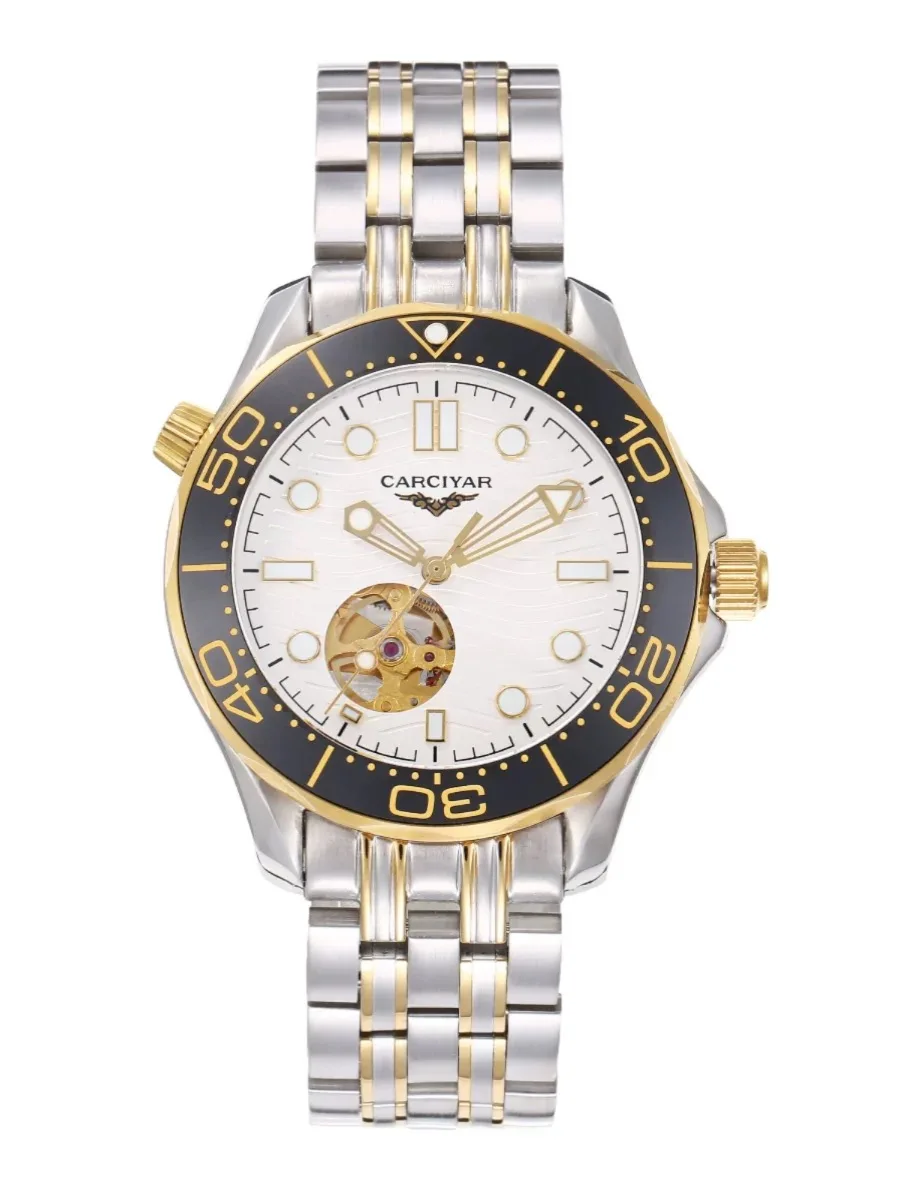 

9 CARCIYAR Casual Business Automatic Watch with Japanese Movement, Skeleton Dial, 904L Steel, Water-Resistant, 42.5 mm