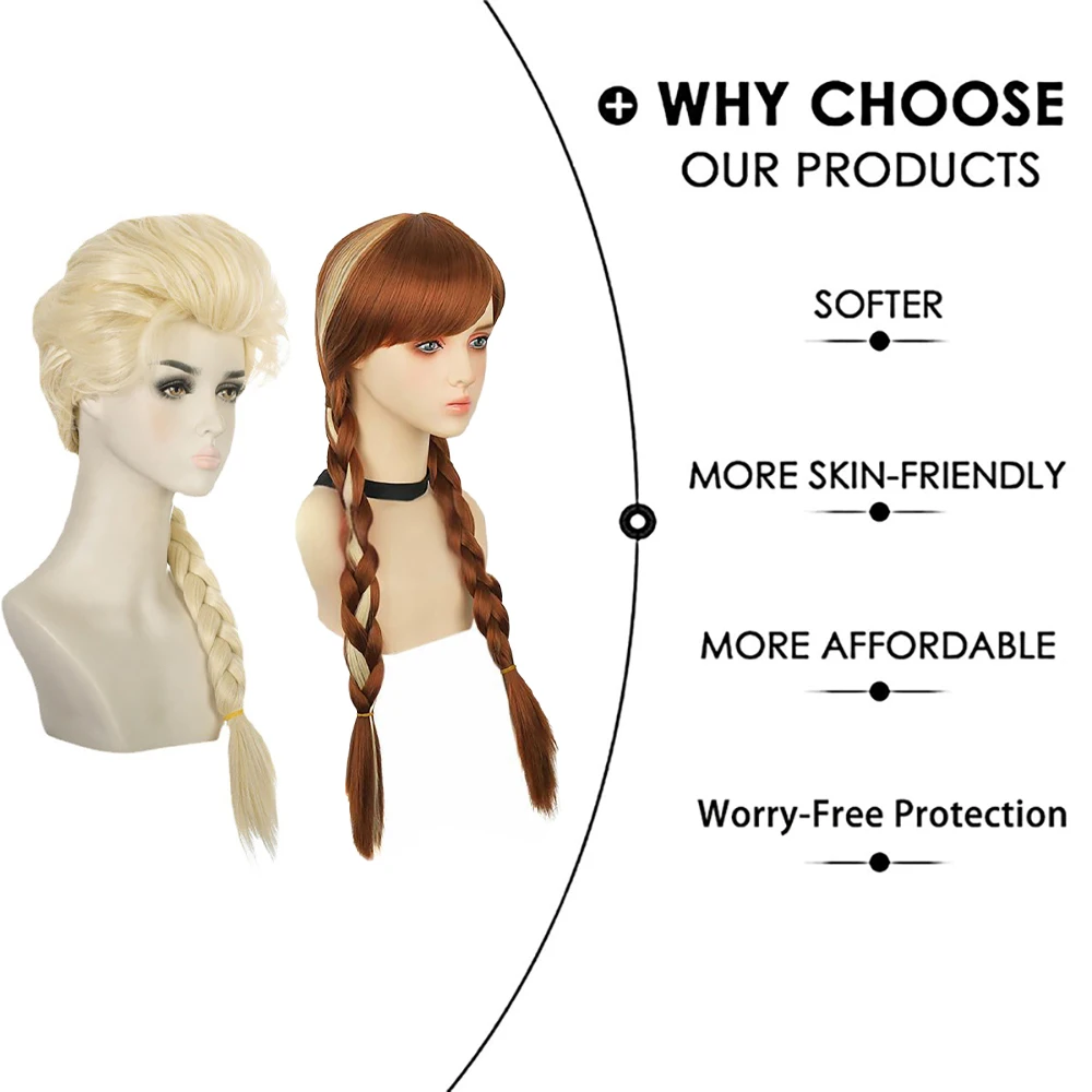 Anna Princess Cosplay Wig Blonde Ombre Double Braids Heat Resistant Synthetic Anime Hair For Adult Women Halloween Comic Con