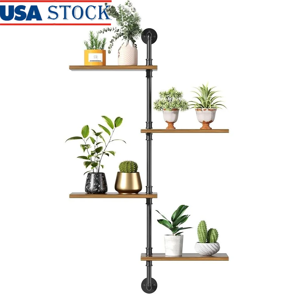 

4 Tier Wooden Metal Corner Plant Shelf Indoor Floating Shelf Multiple Plants Home Decoration Storage Display Organizer