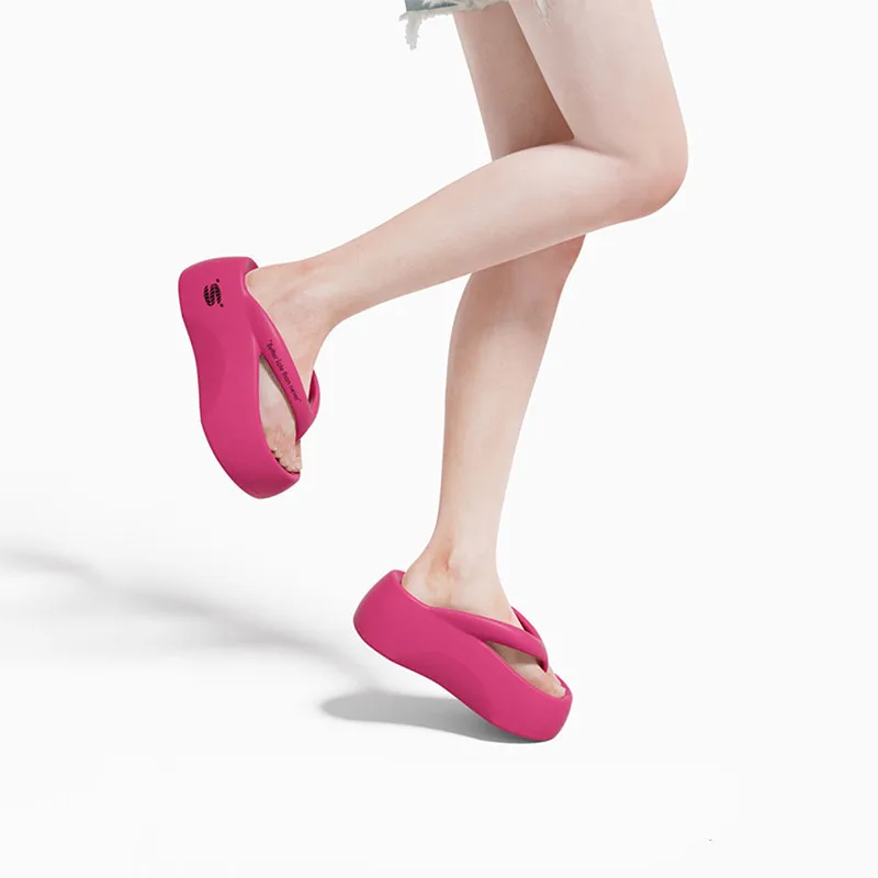 7cm Thick Sole Red Flip Flops Herringbone Slippers For Women's Summer Outwear Fashion Versatile 2024 New Home Slippers Women