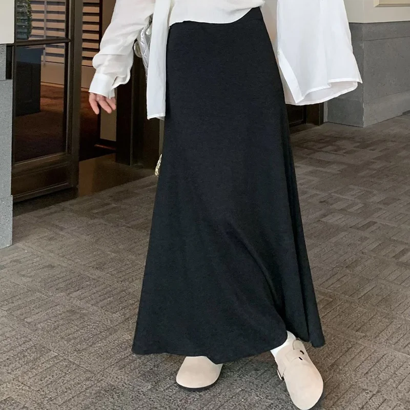 New Spring Lady Solid A-line Fish Tail Skirts Female Classic Korean High Waisted Dress Women Lazy Style Concise Gray Thin Skirts