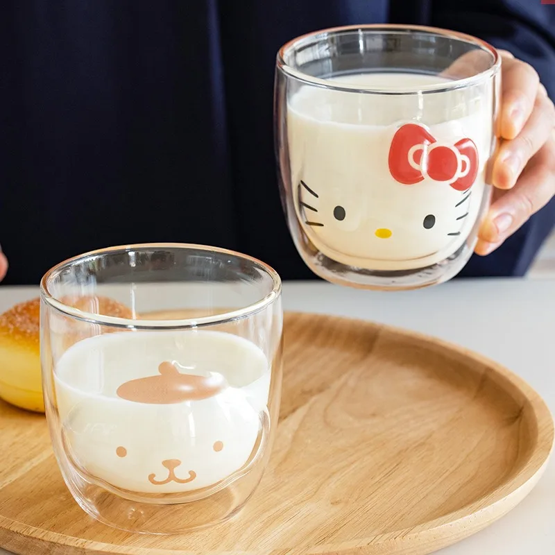 

Sanrio Hello Kitty Double-layer Glass Breakfast Milk Coffee Cup Children's Creative Cute Water Cup Girl Birthday Gift