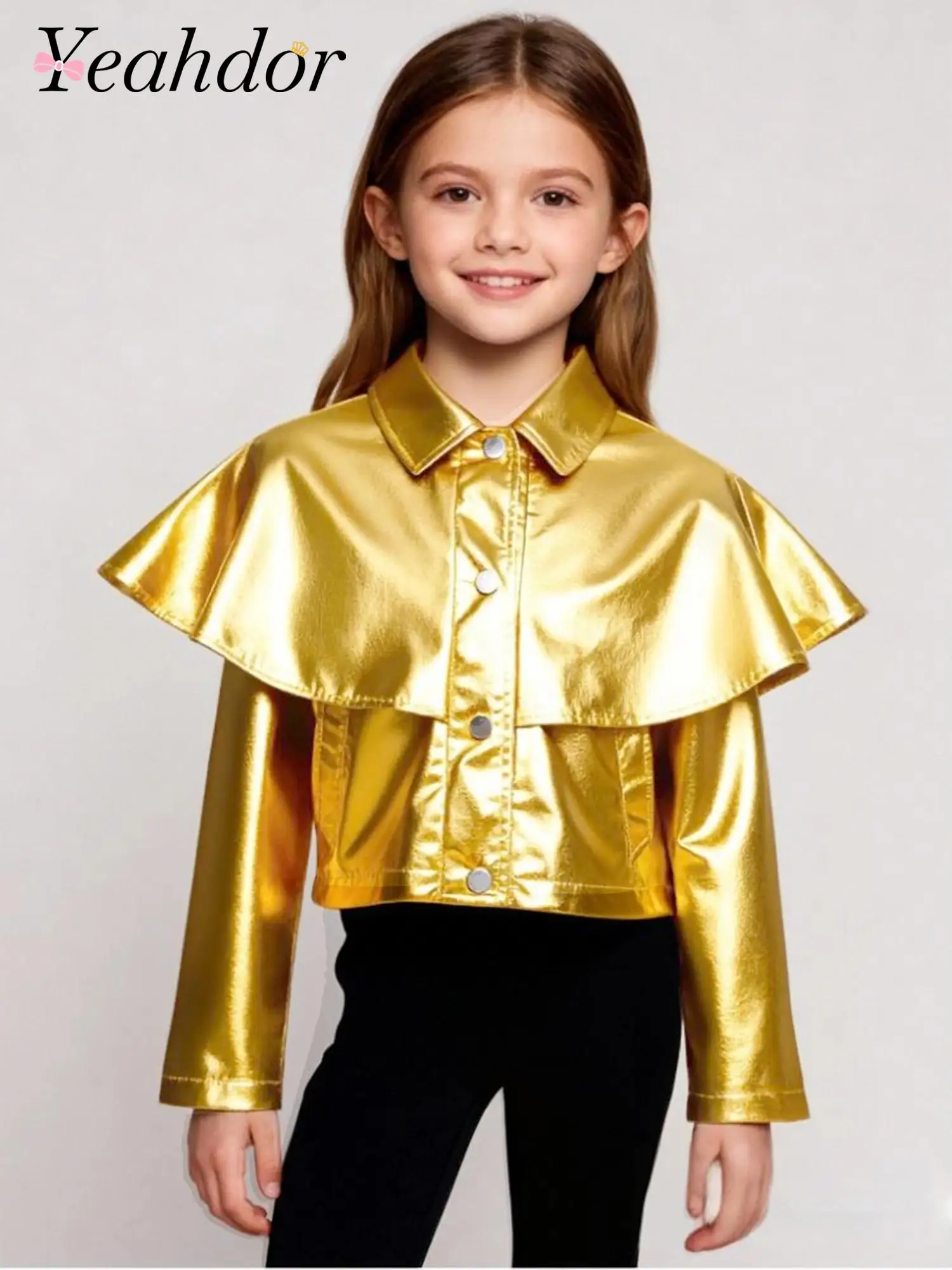 Children's Jazz Dance Costumes Jacket Coat Girl Hip-hop Bomber Jacket Kids Girls Fashion Disco Party Outfit Metallic Streetwear