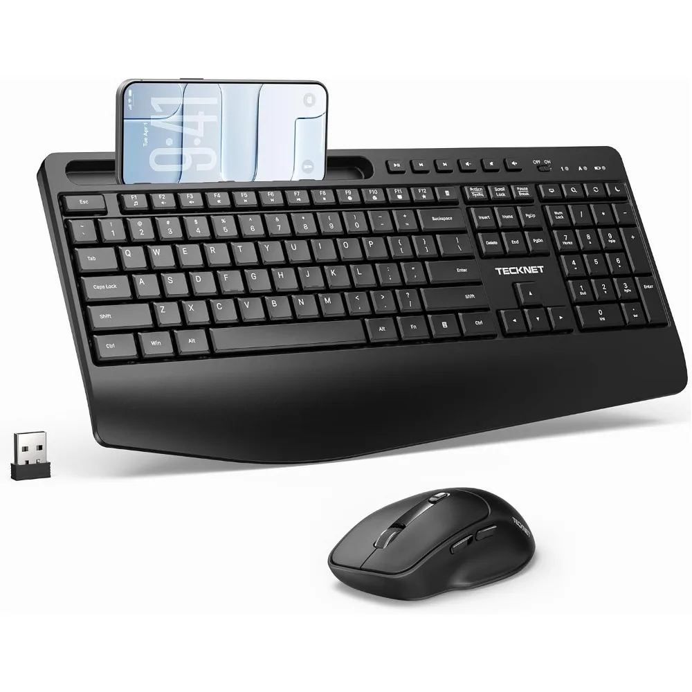 Full Size Ergonomic Wireless Keyboard & Mouse, Sleep Mode, 2.4G Silent for PC Windows