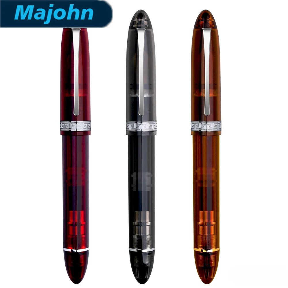 Majohn V60 Triangular Piston Fountain Pen Long Knife Blade Nib Transparent Resin Creative Writing Office Gift Supplies