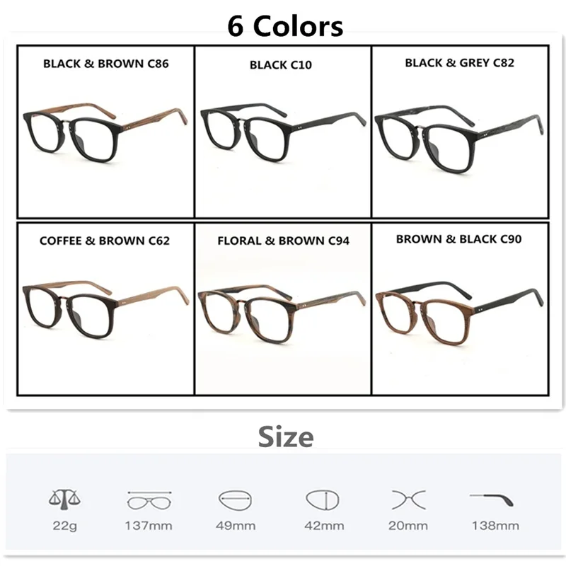 HDCRAFTER Glasses Frames Wooden Men and Women Vintage Glasses with Clear Lens Wood Glasses Frame