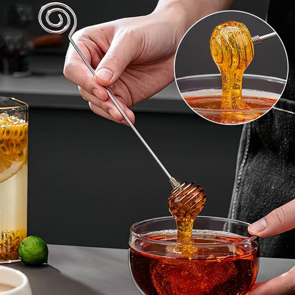 Stainless Steel S-Spiral Spoon,Honey Spoon,Jams Syrup Stirring Spoon,Efficient Spring Ball Mixing Spoon Kitchen Essential