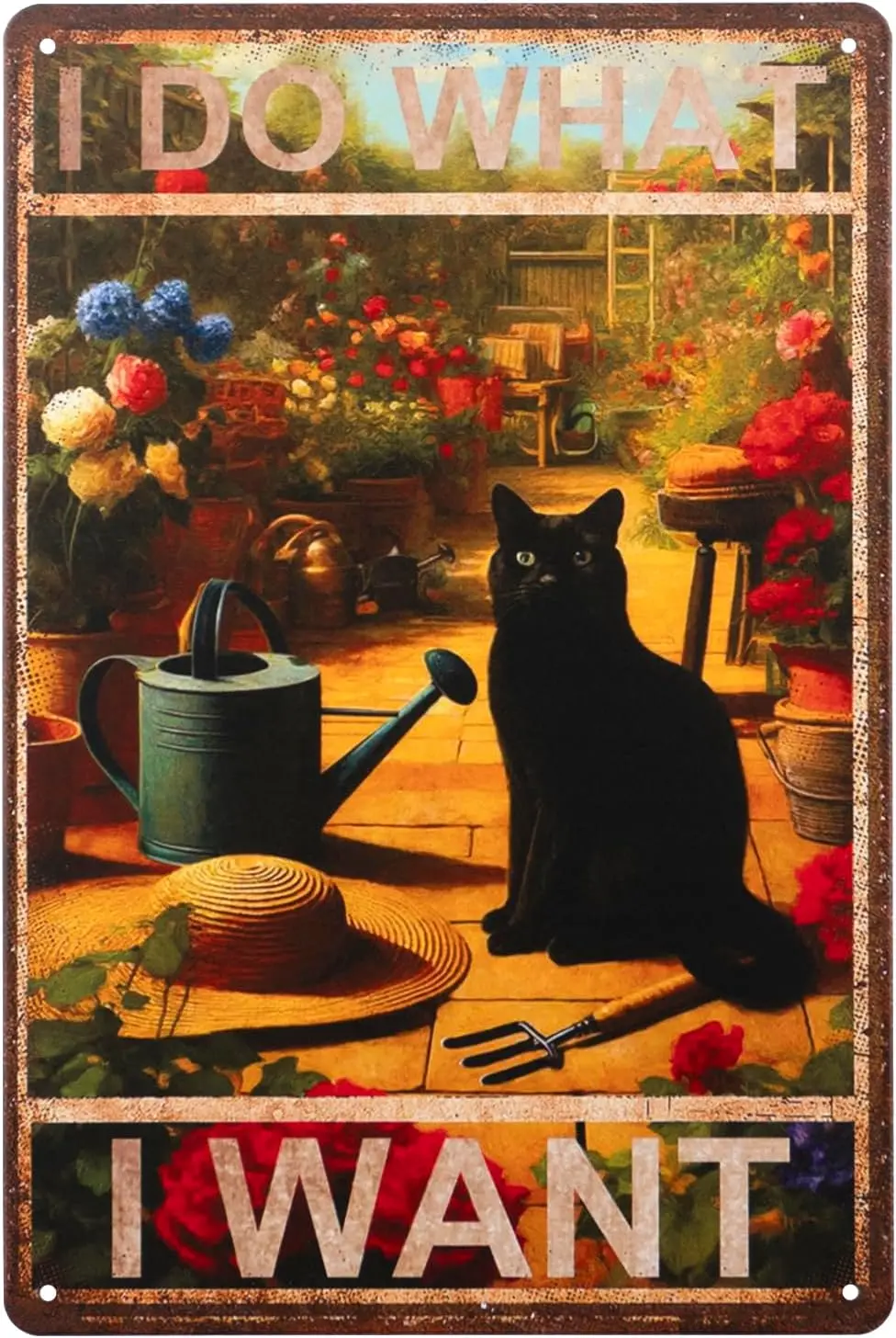 Black Cat Tin Signs, I Do What I Want Cat Wall Art, Vintage Cat Signs Home Decor,Cat Sign for Garden Kitchen, Gifts for Cat Love