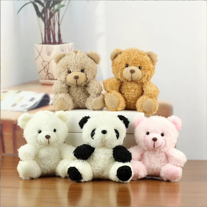 1PCS 10CM Cartoon Mini Bear Doll Plush Toys Seat Roll Stuffed Animal Bag Car Keychain Pendant Soft 4 Colors Available