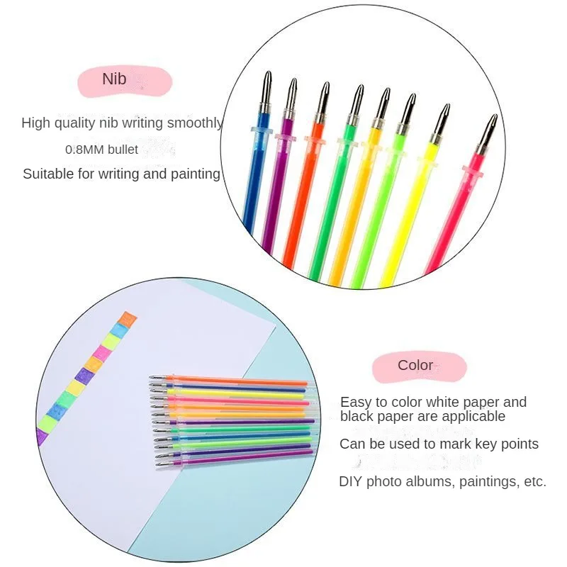 12-100 Pçs/set Multi-color Caneta Gel Recargas Pintura Desenho Glitter Highlighters Caneta Arte Marcadores Material de Escritório Escolar