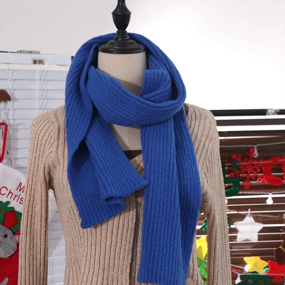 우아한 모조 캐시미어 단색 스카프 긴 두꺼운 니트 스카프 한국 스타일 보온 울 숄 여성/남성용