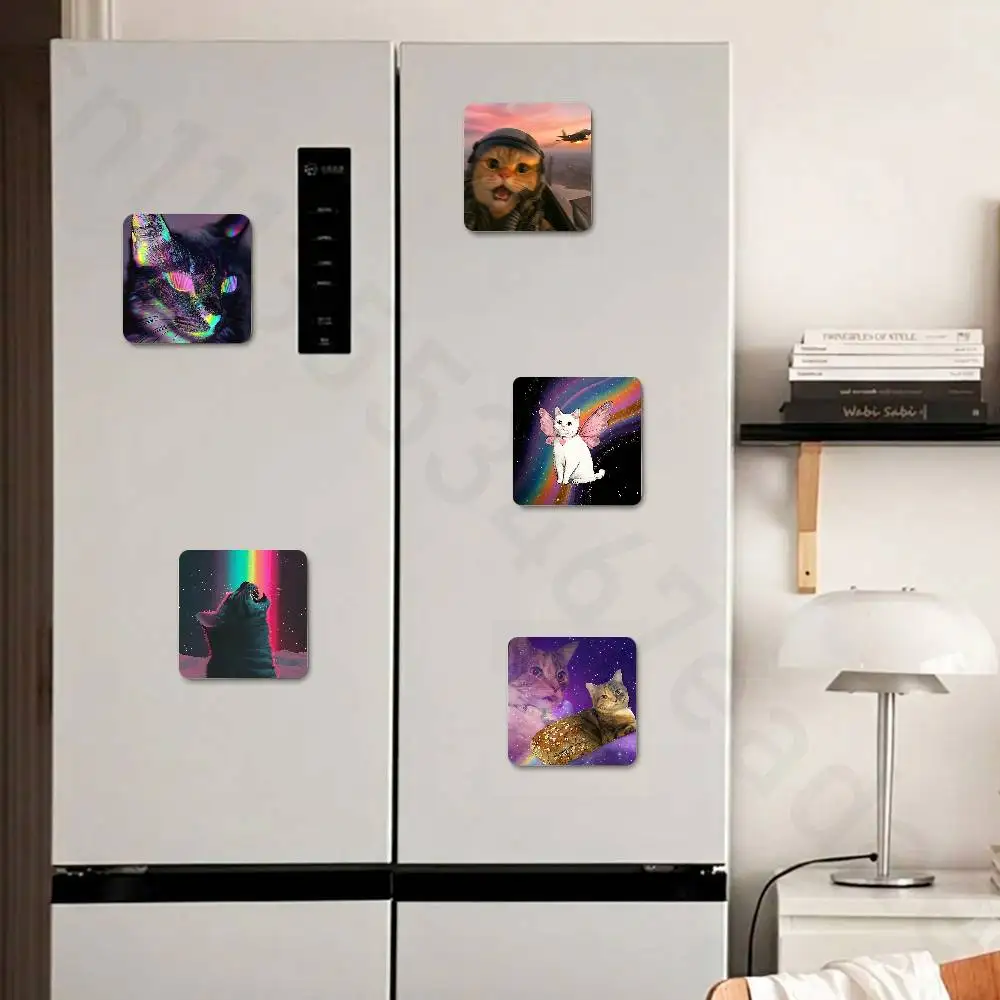 Cute Funny Rainbow Alien Cat Fridge Magnet Personalized Magnetic Durable Plastic Square Picture Surface Fridge Magnets