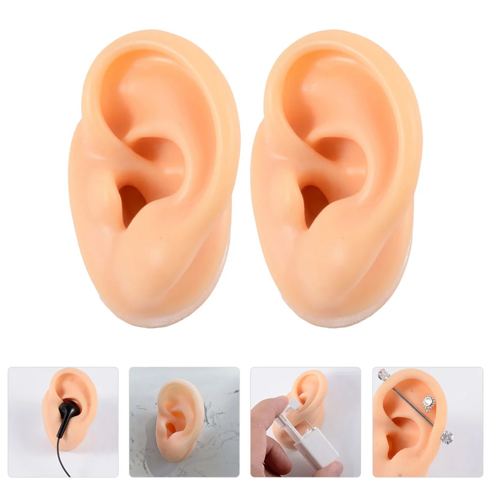 2 Pcs Human Body Silicone Ear Model Fake Models Medical Piercing Practice Parts