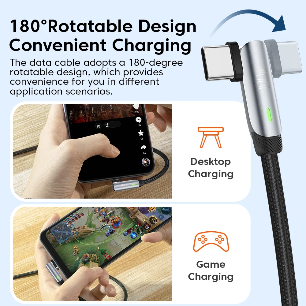 Toocki 100W Cable USB C to USB Type C 90 Degree 5A Fast Charing Charger Cord for Laptop Macbook Sasmung Xiaomi USBC to Type C 2M