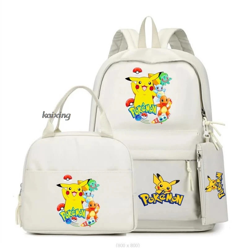 Nowy MINISO Zestaw Pikachu Pokémon 3Pcs Bookbag Plecak dla dzieci Chłopcy Dziewczynki Torby szkolne Torba na ramię Torba na lunch Codzienne plecaki