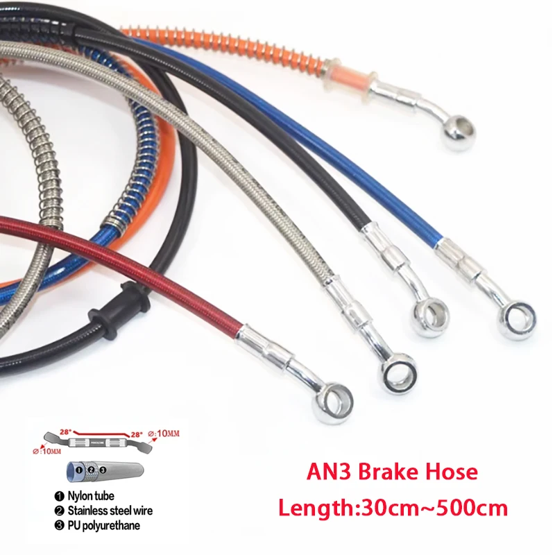 30cm-500cm Motorbike Braided Oil Hoses Line Tube Pipe Motorcycle Universal Racing Hydraulic Brake Hose 10mm Banjo 28 Degre