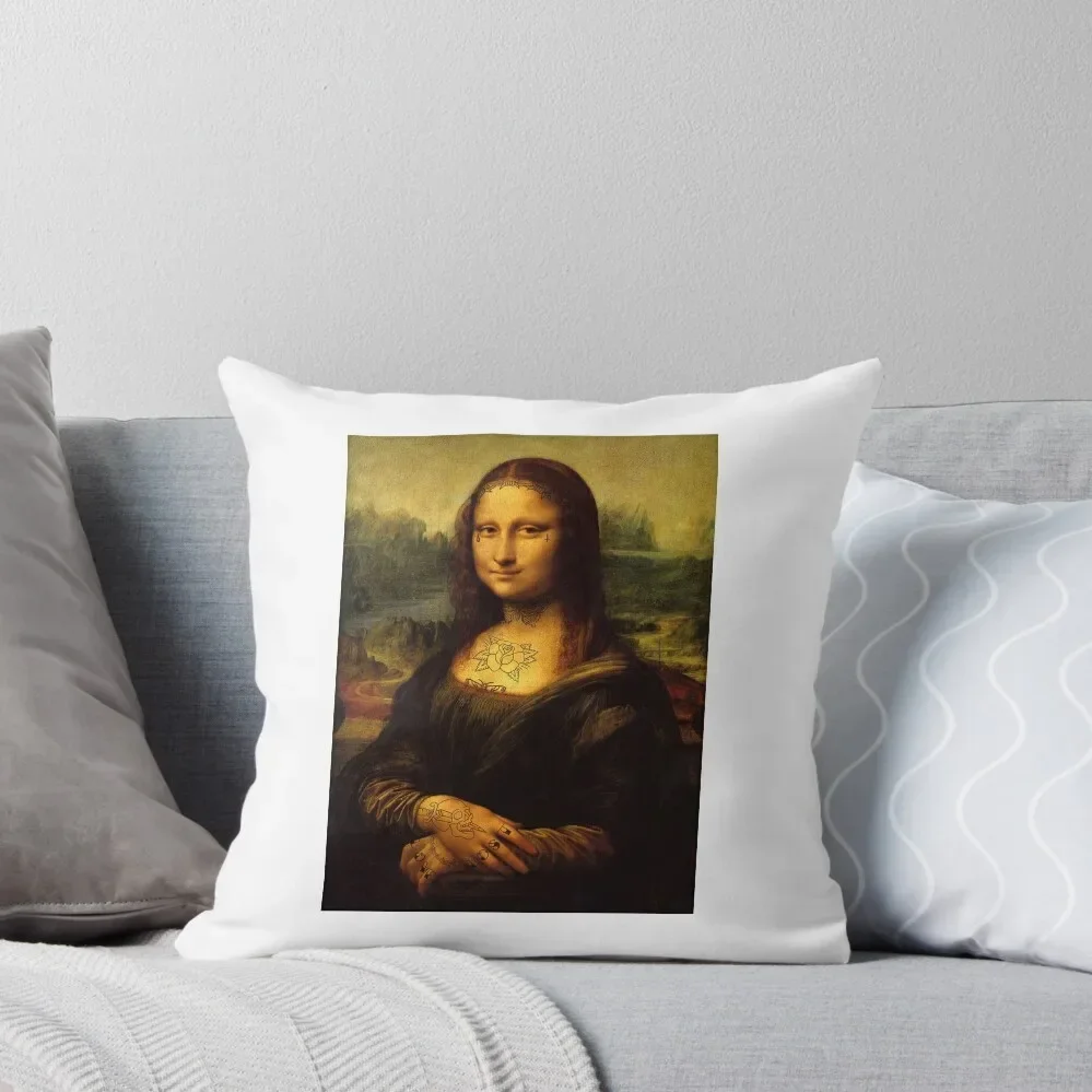 Mona Lisa with Tattoos Throw Pillow Covers For Sofas Cushions Home Decor sleeping pillows pillow