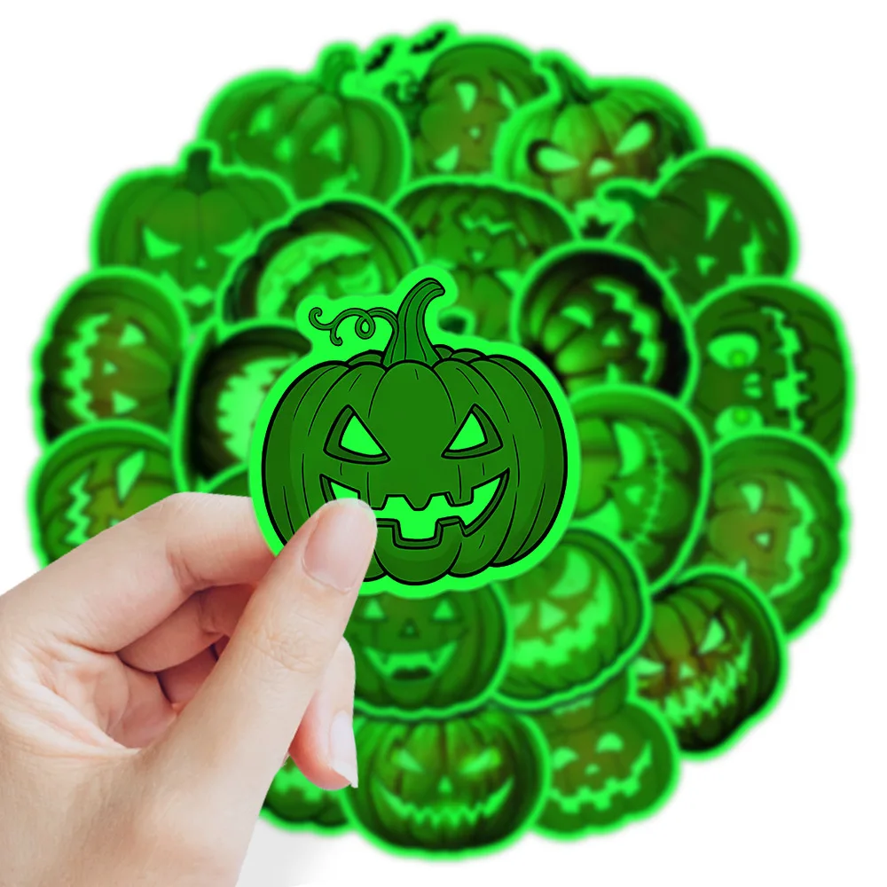 25 PCS Cartoon Fun Halloween Pumpkin Head Glow In Dark Large Size Stickers Decorate Luggage Helmet Bike Phone Vinyl Decals