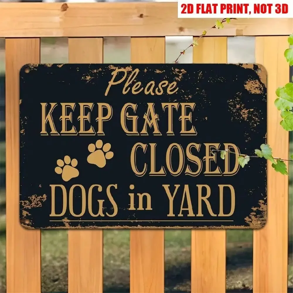 Vintage Retro Dog Yard Sign Keep Gate Closed Metal Farmhouse Rustic Pet Warning Decor Outdoor