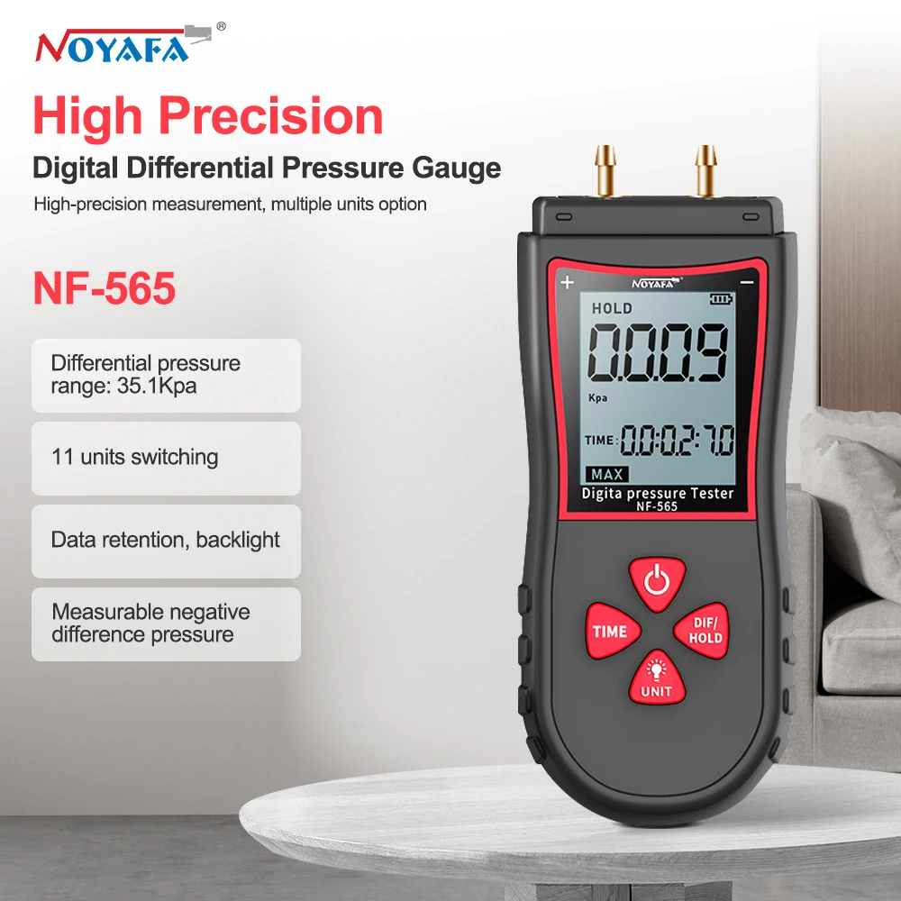 

Noyafa Digital Manometer Air Pressure Gauge NF-565 Differential Pressure Gauge ±105 KPaAir Pressure Meter Differential Gauge Kit