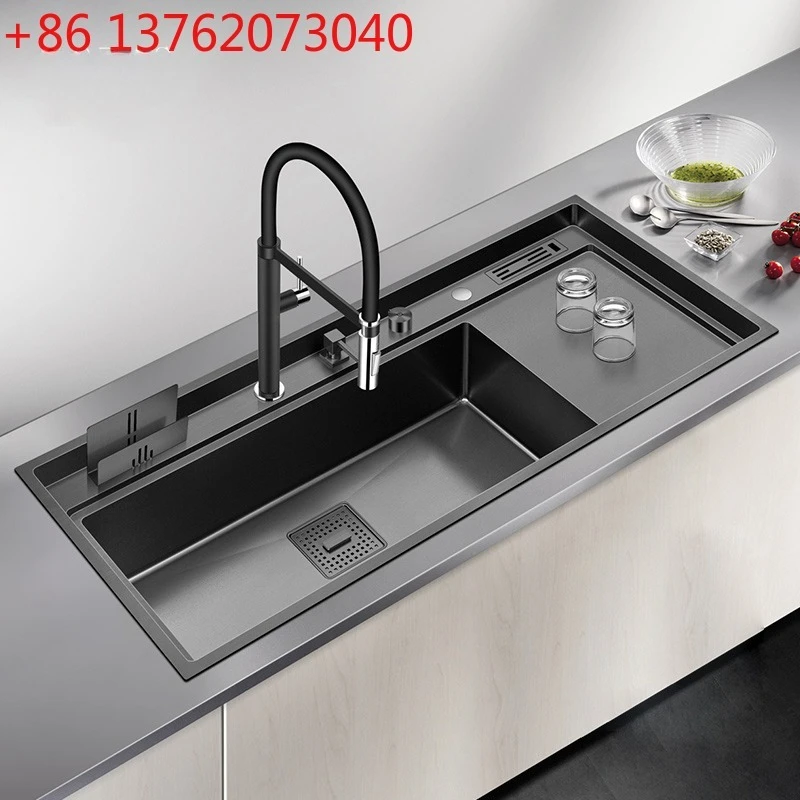 

ASRAS новая нанометровая кухонная мойка, раковина ручной работы, толщина 4 мм, глубина 240 мм, большой размер, одинарная кухонная мойка со сливной пластиной, раковины