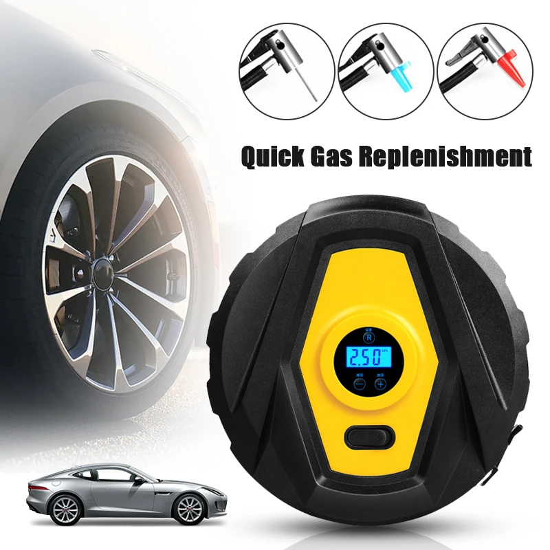 Multi-function Car Fast Air Pump Small Mini Round Portable 12v Intelligent Digital Display High-power Car Tire Pump Cylinder