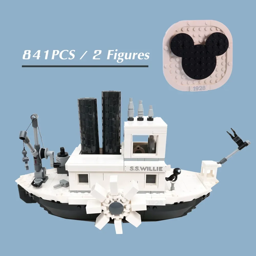 841PCS Steamboat Movie Willie Ship Boat Model Friends Building Block Bricks Toy Children Gift Kid Set