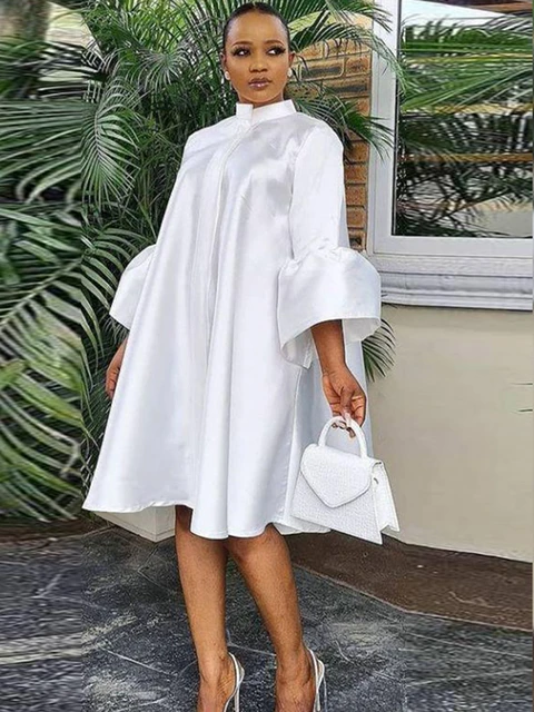 Women Loose Shirt Dress Puff Sleeves White Dresses Summer Autumn Fashion Casual Classy Holiday Robes Large Size 3XL Tunic 2024 AliExpress