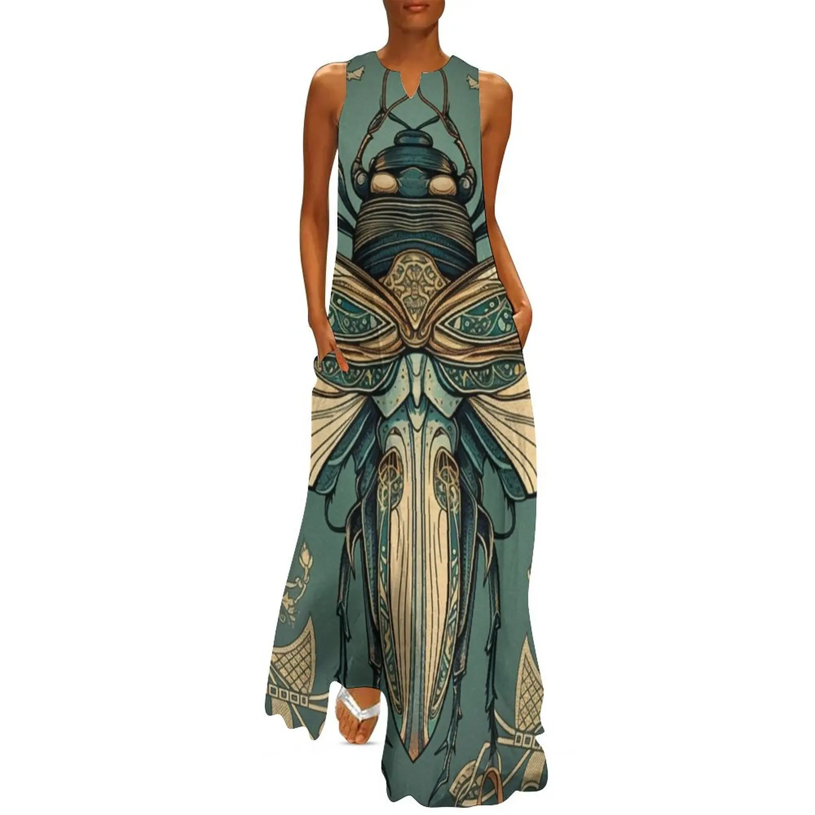 Art Nouveau Insect Cicada Design Variation #1 Long Dress dresses for womens Cocktail of dresses Dress