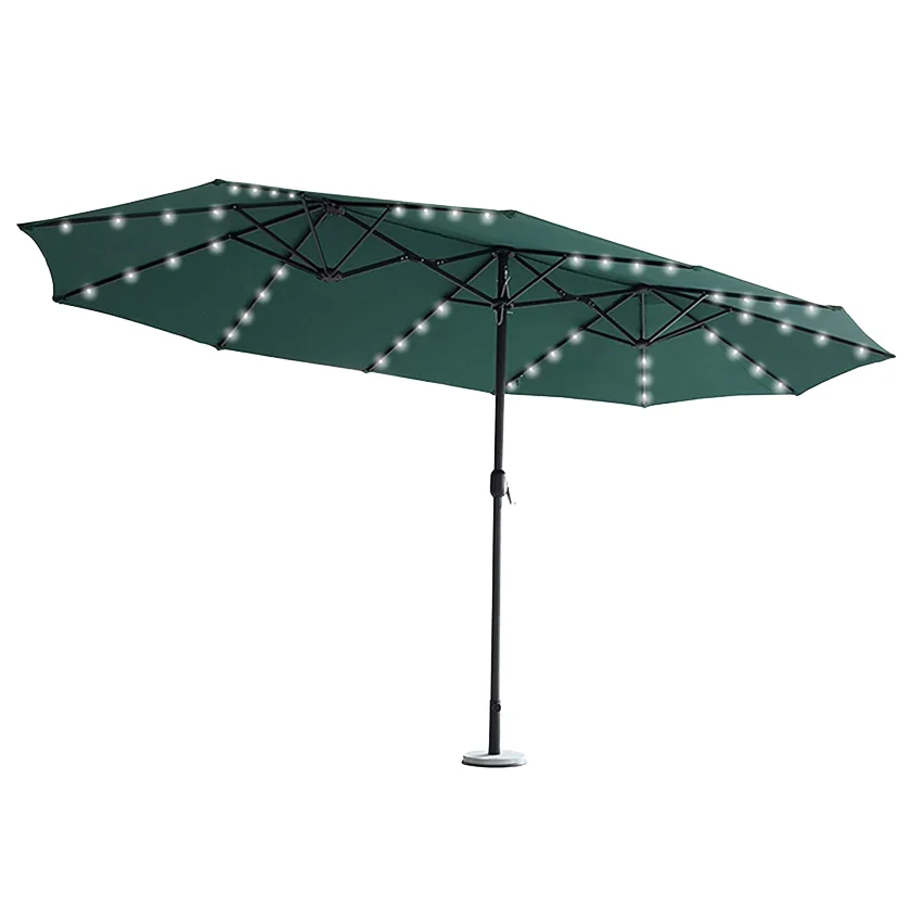 

9x15ft Free Power Solar LED Garden Umbrella Double-Sided Rectangle Metal Patio Parasol Modern for Outdoor Restaurant Bistro