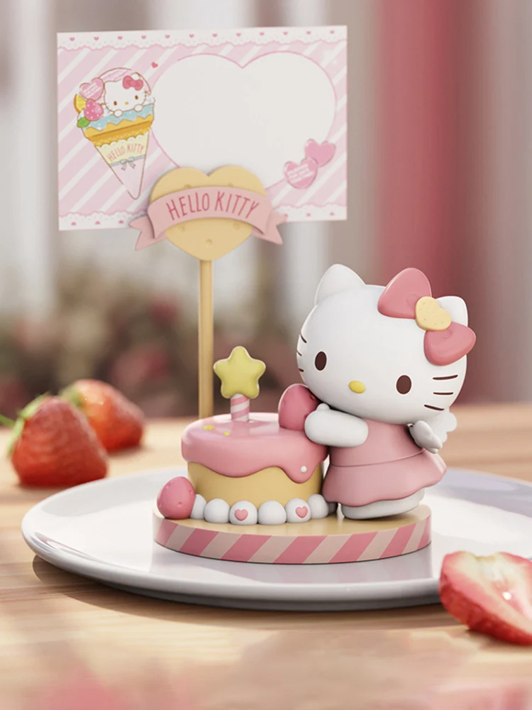 Sanrio'S-Serie de postres de dibujos animados, notas adhesivas, adornos de escritorio, Kuromi, canela, perro, pudín, perro, melodía, caja ciega de Hello Kitty