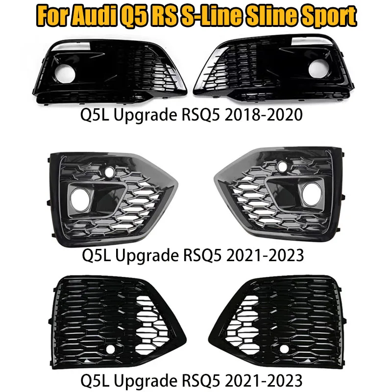 

1 Pair Front Bumper Lip Fog Light Hoods Grille Grill By ACC Lamp Cover For Audi Q5 RS S-Line Sline Sport 2018-2023 Left&Right