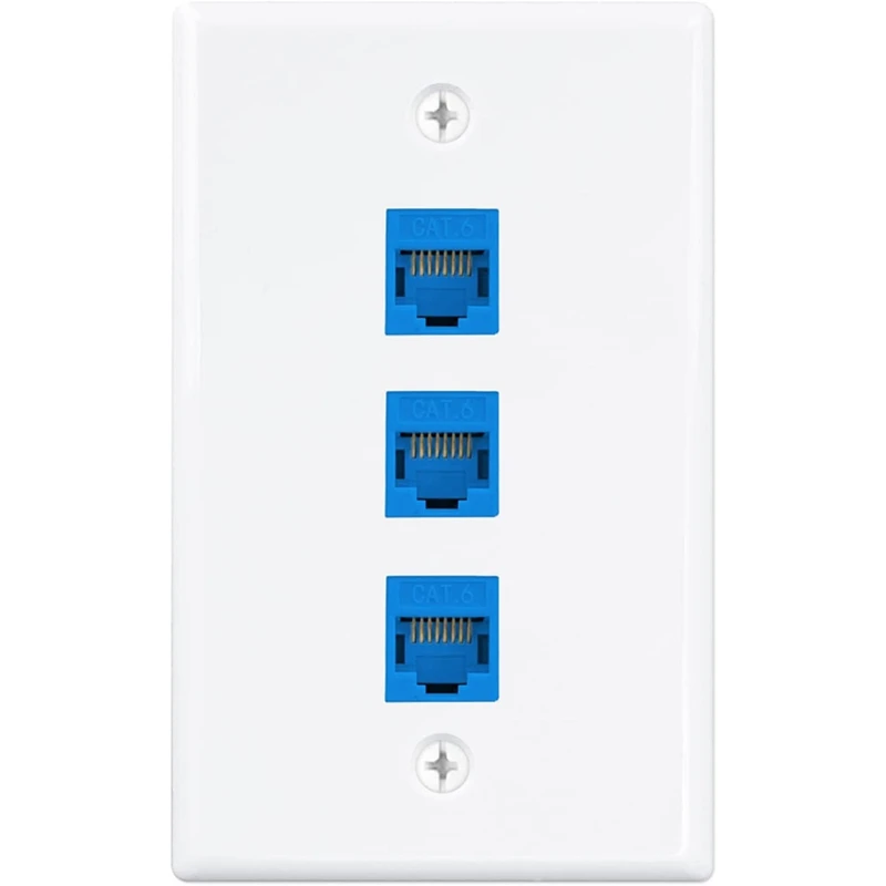Top-1Pack 3-portowa płytka ścienna Ethernet, płytka ścienna RJ45 z wkładką RJ45 Keystone Inline Coupler, płytka ścienna Cat6 Keystone Jack