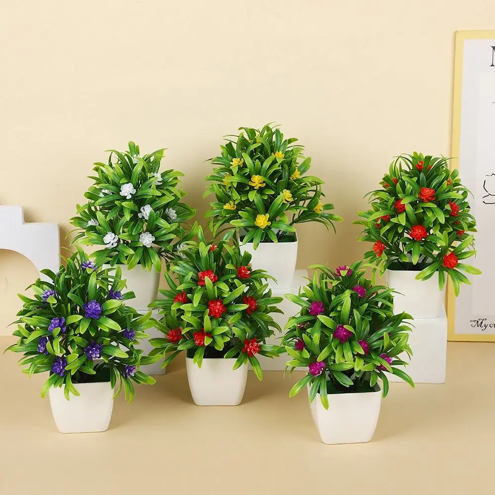

New 6 Colors Artificial Potted Plant 16*21cm Plastic Pot Simulated Tree Ornaments Table Decor Fake Plants