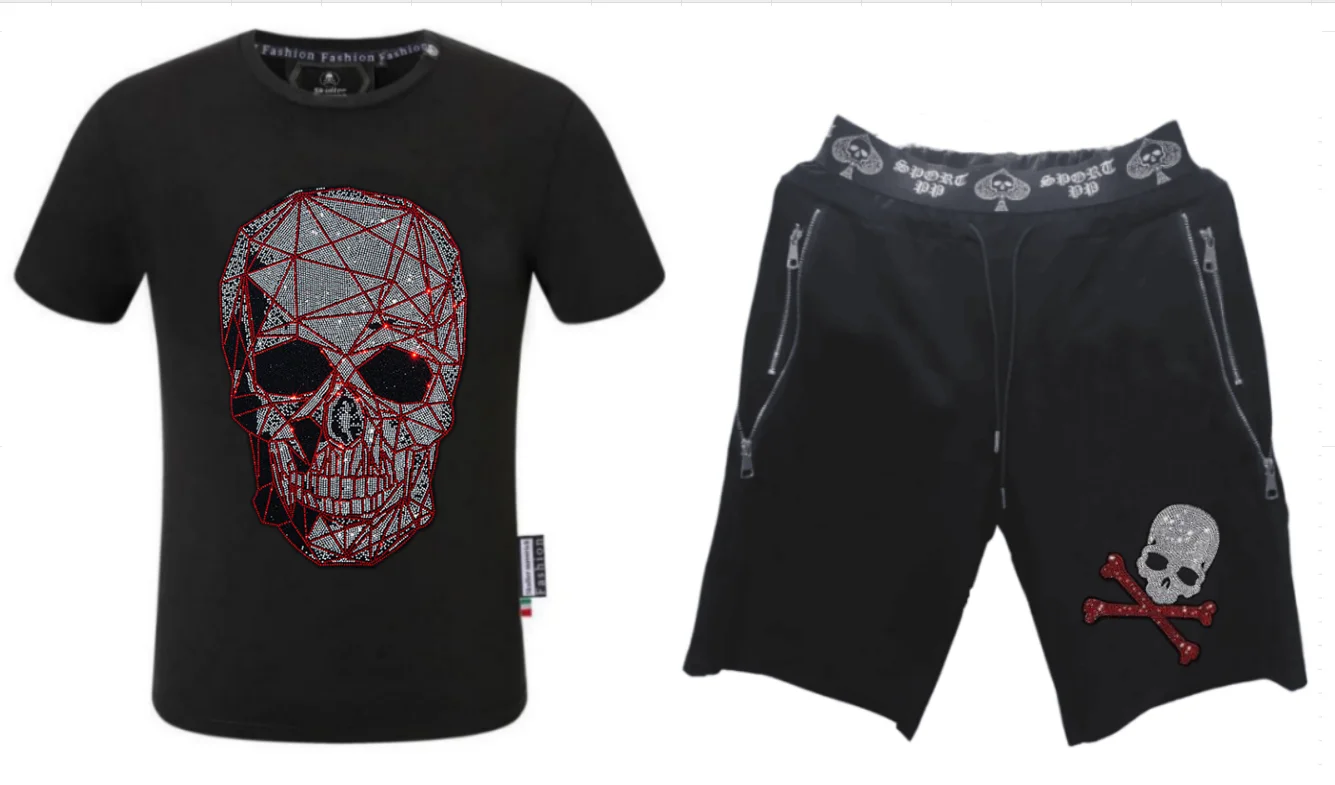 Men's Summer Designer Tracksuit Casual Set Rhinestone Brand Outfit T-shirt + Shorts Short Sleeve Fashion Casual Wear