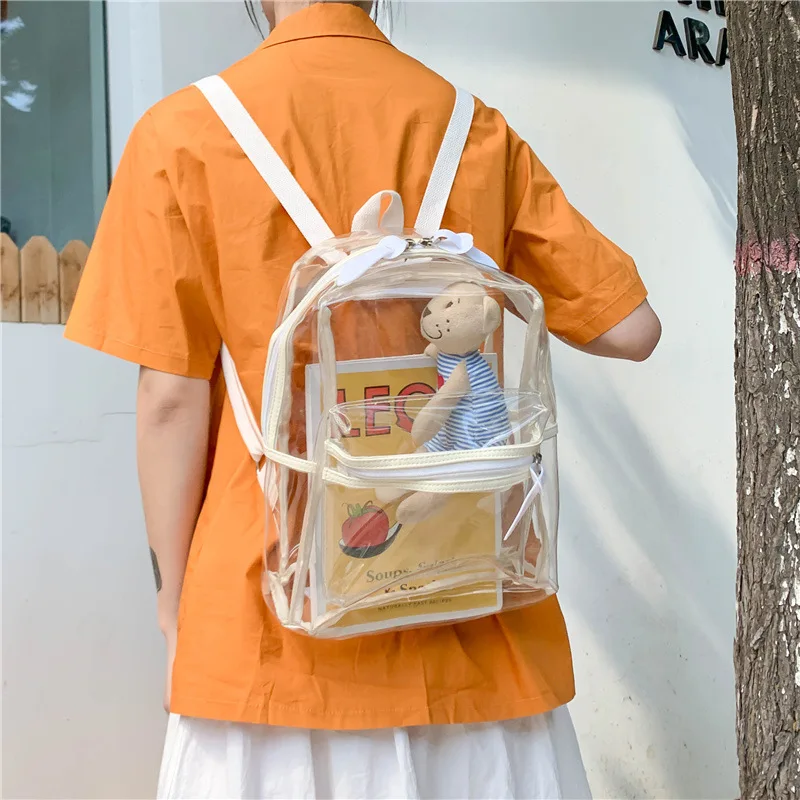 Large Capacity Transparent Backpack Casual Zipper Waterproof Clear Backpack School Bag Visible PVC Backpack Travel Bag for Women