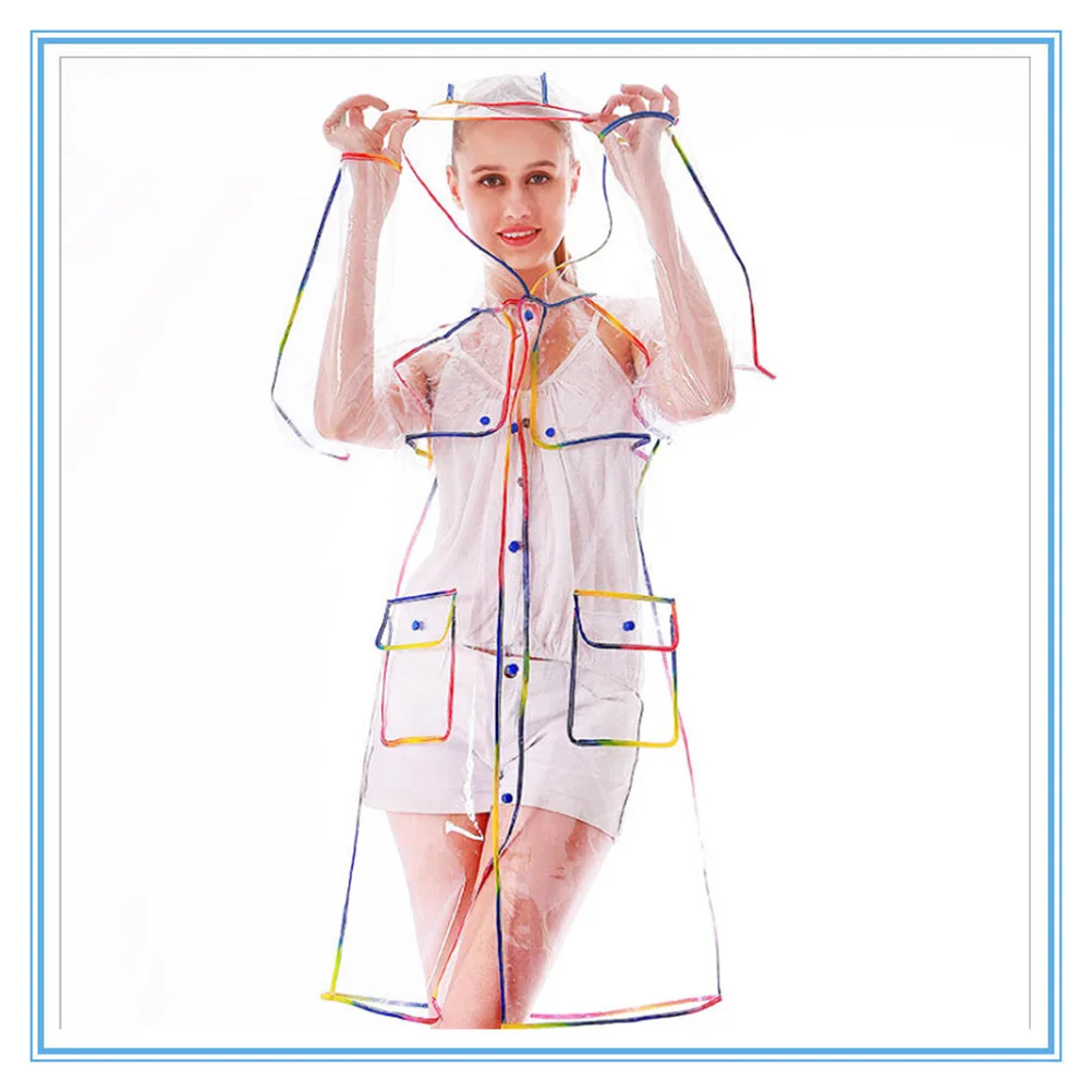 

Colorful Trimmed Raincoat For Adults Premium Reusable Waterproof Lightweight Portable Rain Poncho With Elastic Cuff For