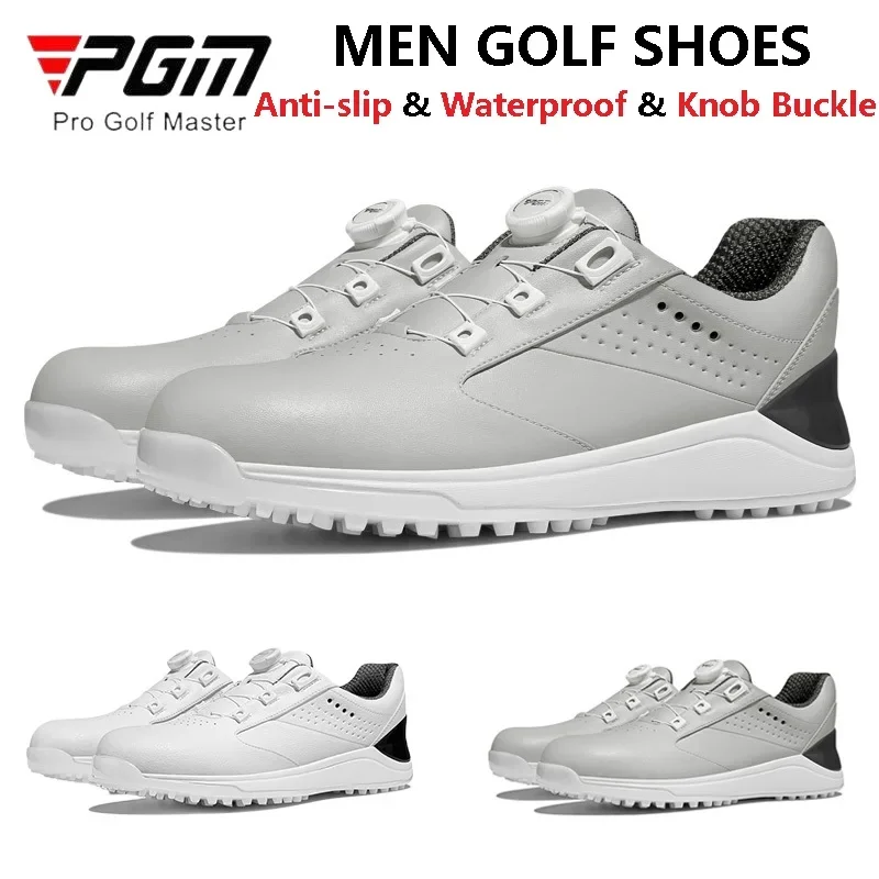 

PGM Men Super Waterproof Golf Shoes Male Non-slip Spike Casual Sneakers Men Microfiber Rotating Buckle Sport Shoes Golf Footwear