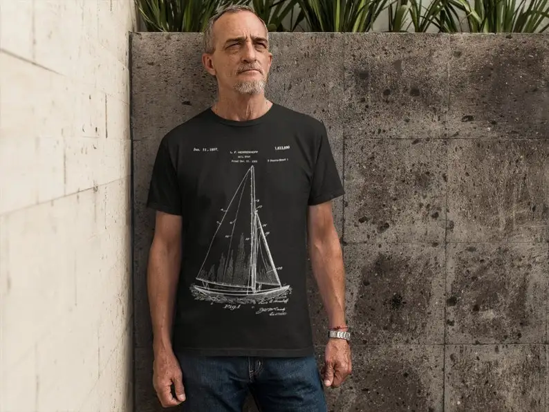 Vintage Sailboat Patent 1881 T-Shirt Mens Gift Idea Sailing Tee Holiday Gift Christmas Birthday Present