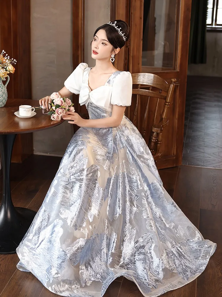 

Bar mitzvah light luxury niche banquet temperament blue graduation host female dress
